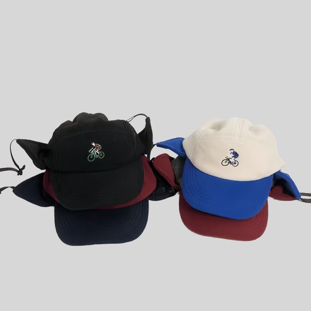 Fashion Patchwork Color Baseball Hats with Ear Flaps Thickened Warm Bomber Cap Biker Hats Autumn and Winter