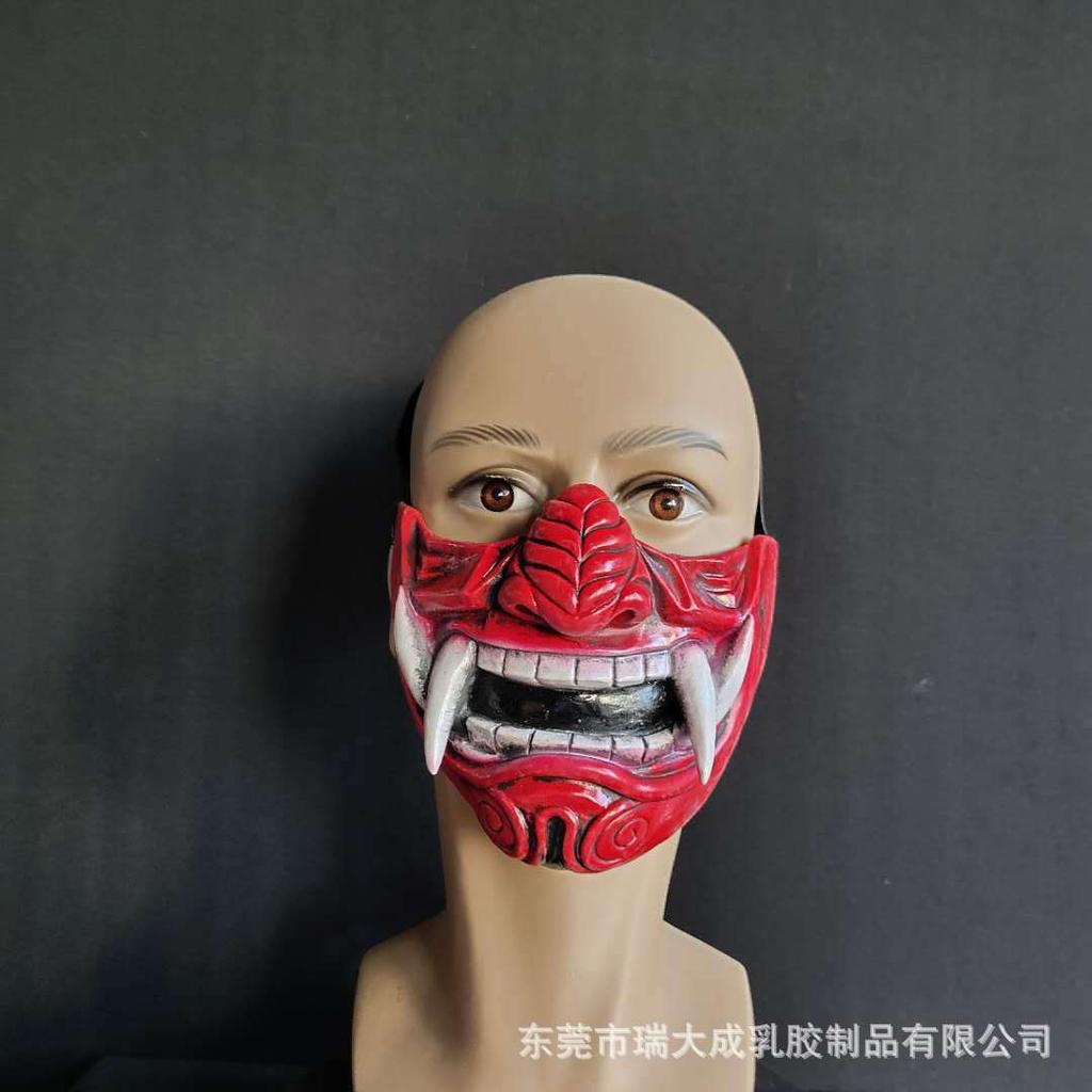 Red Hannya Demon Warrior Mask Hannya cosplay Noh-style Japanese mask with latex fangs and a ghostly face