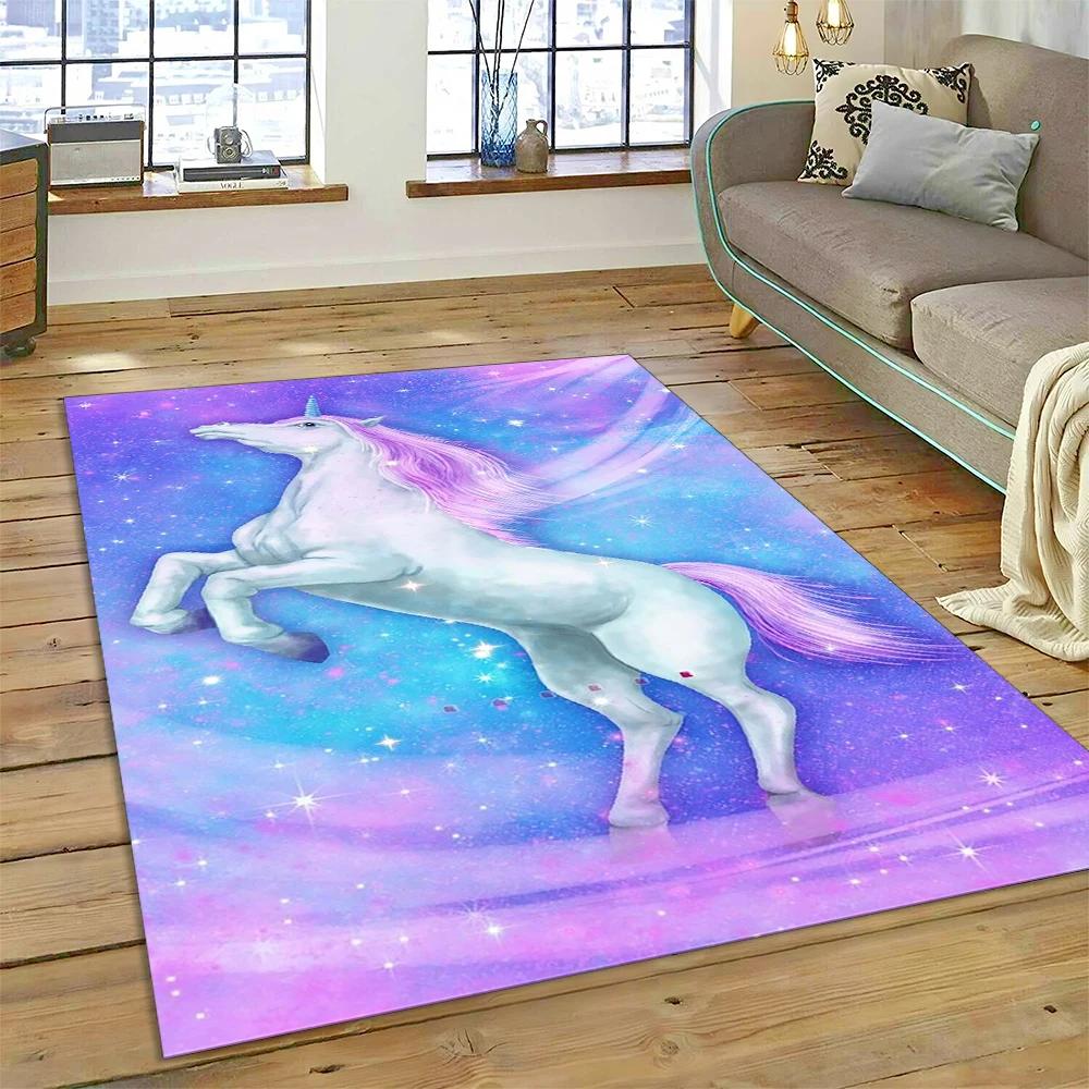 3D Cute Unicorn Cartoon Animal Carpet Rug for Home Living Room Bedroom Sofa Doormat Decor,Child Play Area Rug Non-slip Floor Mat