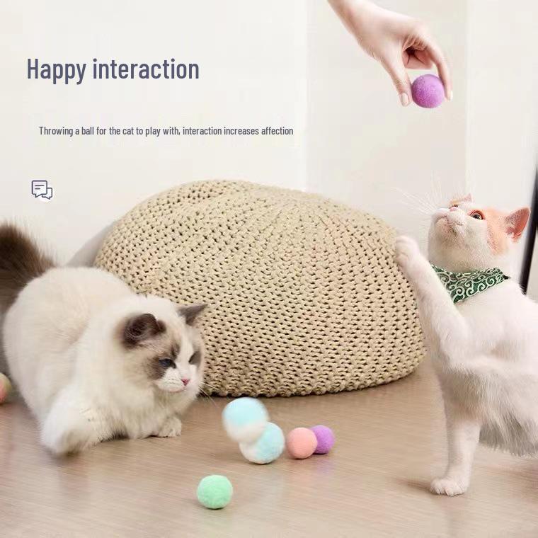 Cat Teasing Silent Plush Ball: Kitten Self-Entertainment, Colorful Scratch & Bite-Resistant Wool DIY Toy