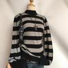 European and American Casual Commuting Contrasting Striped Thin Long Sleeved Knitted Sweater for Women
