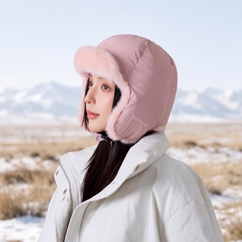 Winter velvet Lei Feng hat warm windproof hat women's commuter cycling ear protection hat simple headgear Mongolian hat