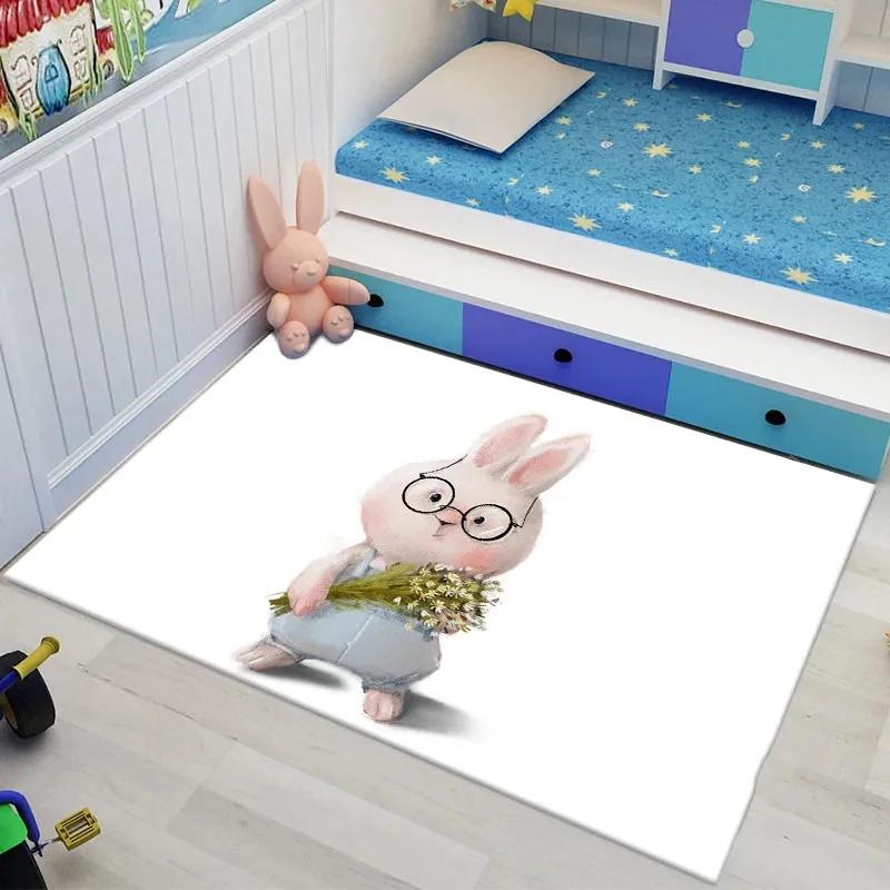 Ковер 'Зайчик' для пасхального декора гостиной, милый мультяшный принт с кроликом, коврик для ползания, придверный коврик, ковер для зоны, коврики для пола спальни, ванной комнаты