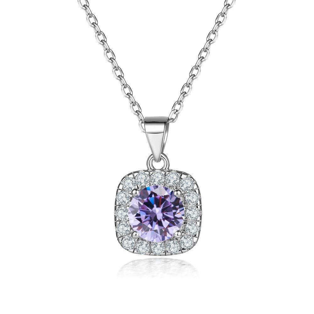S925 Silver Square Zircon Necklace Light Luxury Ladies Vintage Sapphire Pendant Necklace