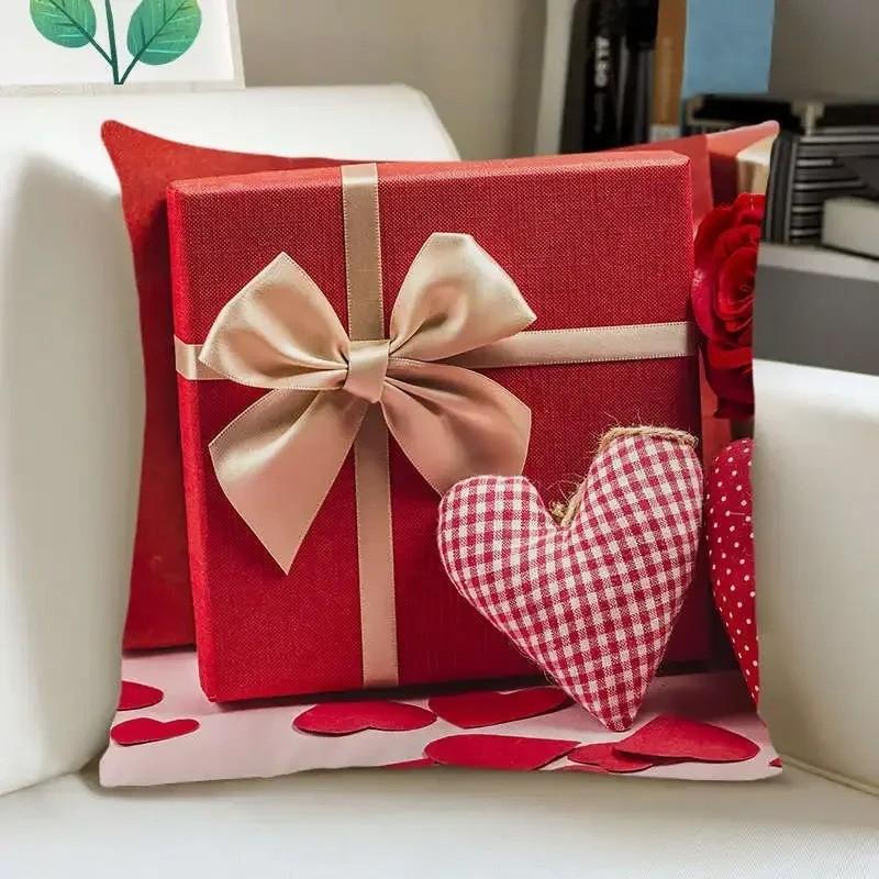 Valentines Day Gifts Hearts Roses Cushion Covers Pattern Cushion Cover Suitable for Sofa Bedroom Car Pillow Cover