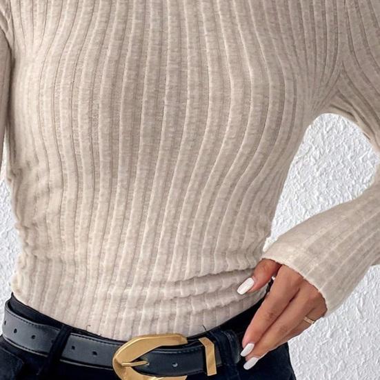 Женские вязаные топы с высоким воротником, с длинным рукавом, однотонный свитер, облегающий крой, топы с рубчатым низом, зимний трикотаж