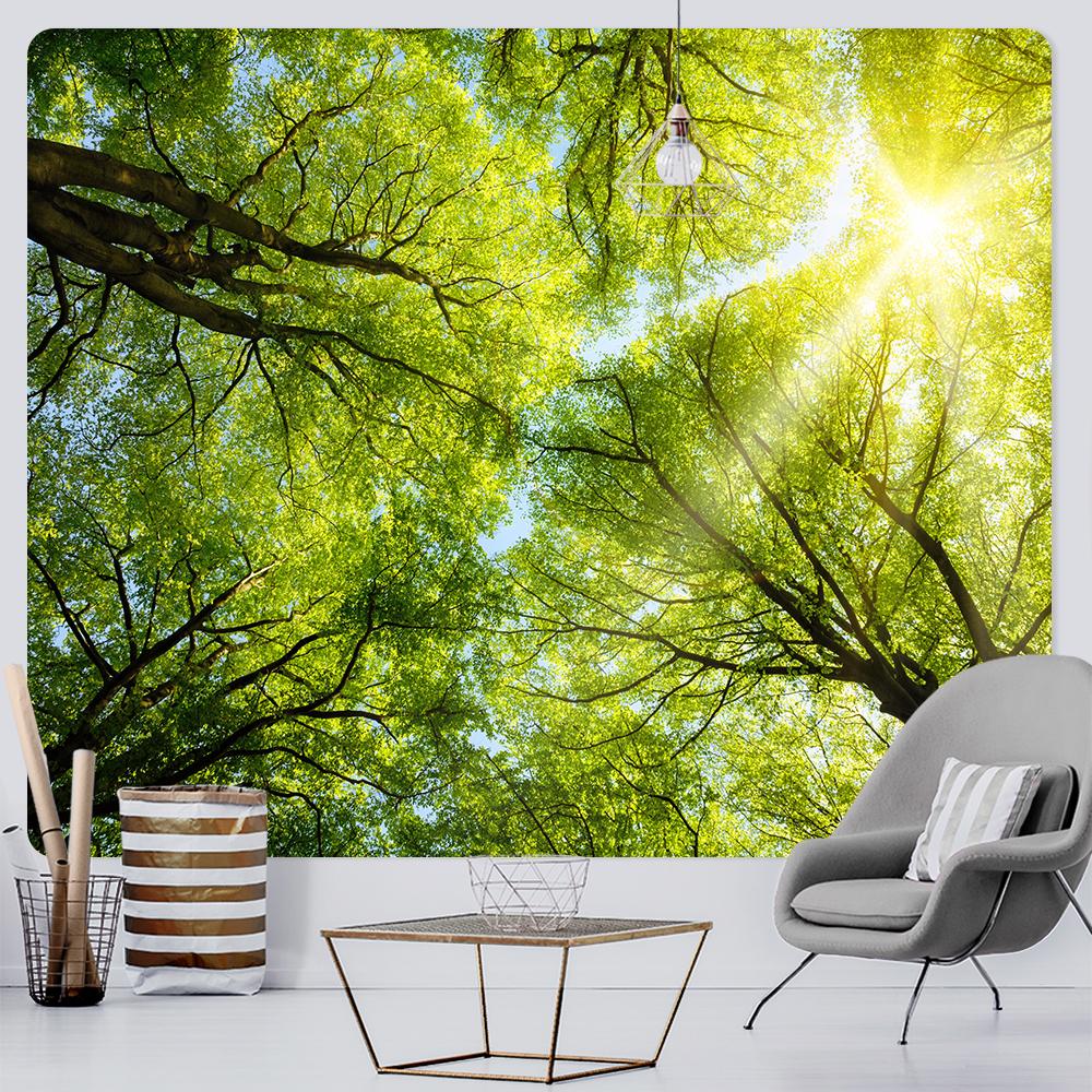 Зеленый лес природный пейзаж с принтом гобелен для дома, гостиной, спальни, Настенный декор, тканевый гобелен