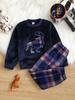 Boys Fleece Pajama Set,Soft Warm Dinosaur Print Long Sleeve Sleepwear,Cute Plaid Winter Pjs For Little Boys 4-7Y Kids Home Loungewear
