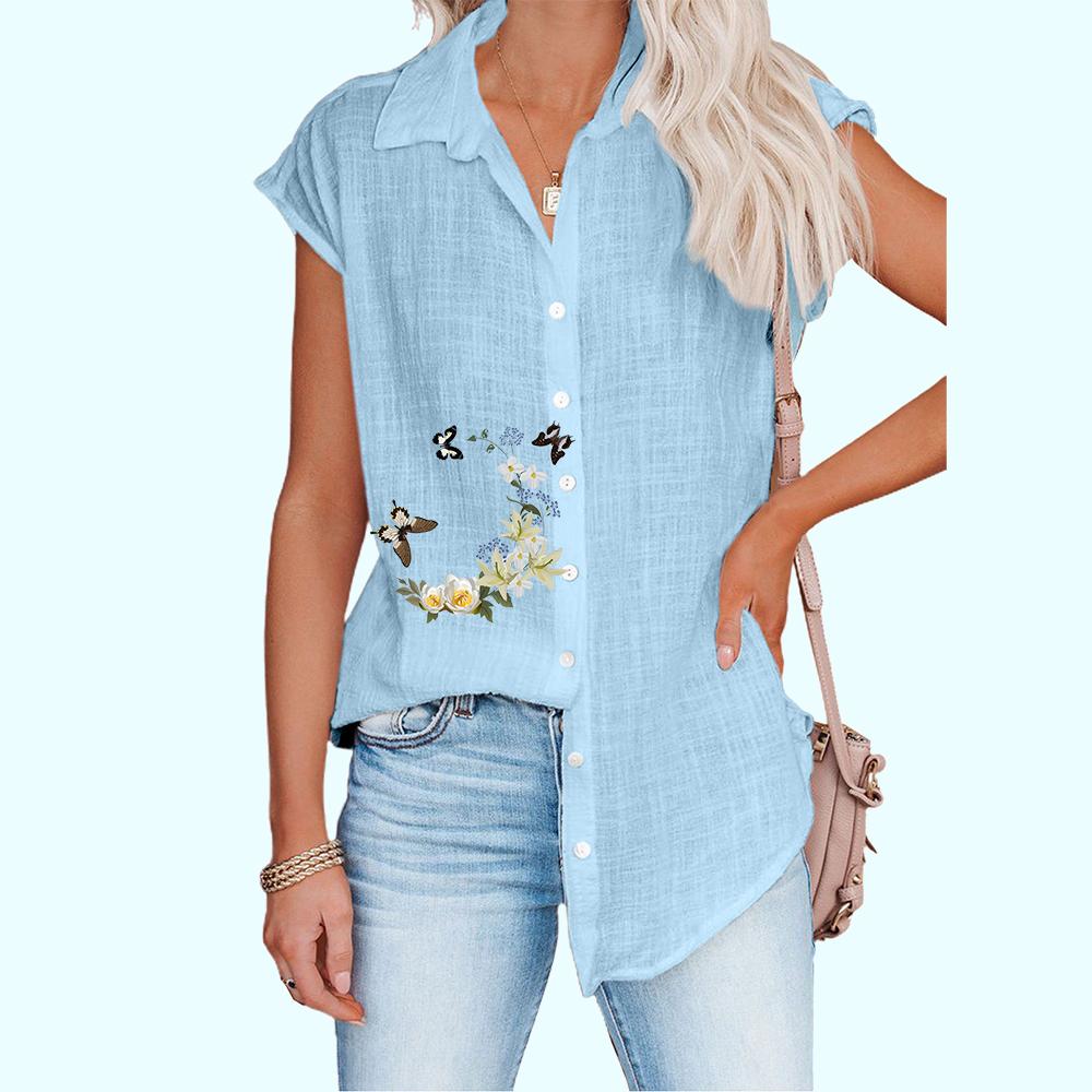 Женская модная футболка без рукавов, тонкая повседневная блузка с цветочным принтом, женская рубашка на пуговицах