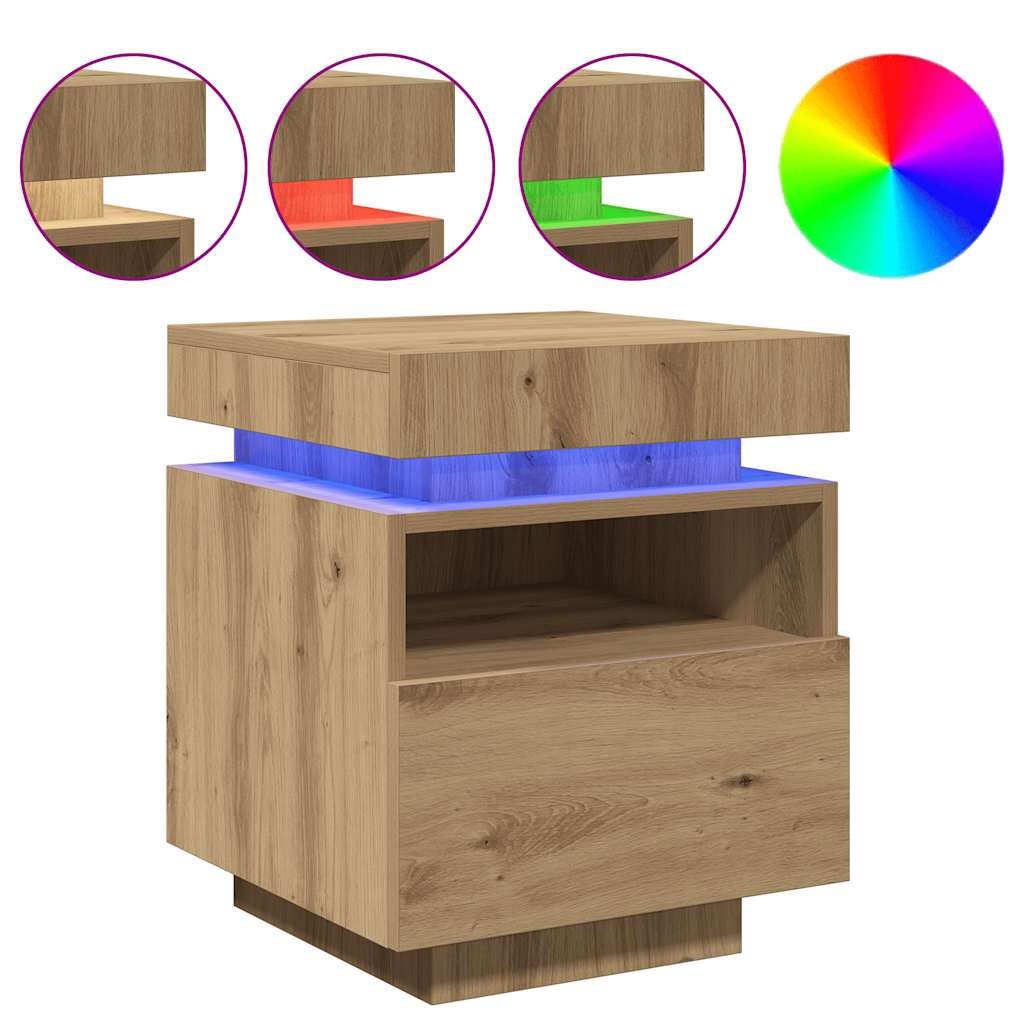 Nightstand with LED Lights Artisan Oak Finish 40 x 39 x 48.5 cm