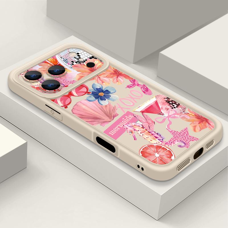 Pink Cartoon Floral Pattern Case For iPhone 17 Pro Max Shockproof Silicone Bumper Cover For iPhone 16 Pro Max Funda iPhone 15 14 13 12 11 16E Air