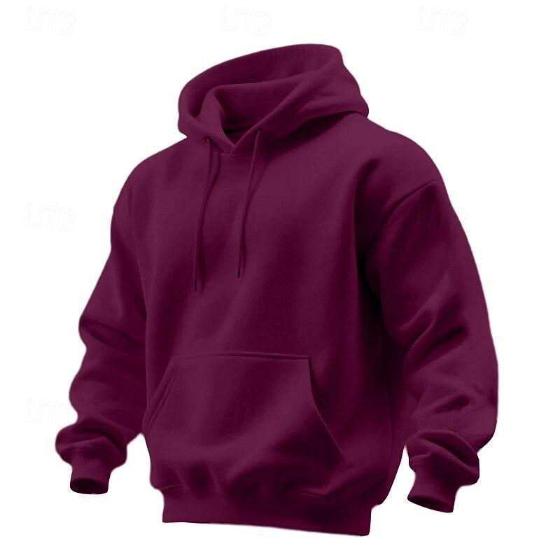 Unisex Winter Solid Color Hooded Sweatshirt Loose Fit Long Sleeve Casual Pullover Men Women