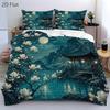 3-Piece Polyester Chinese Style Moonlit Night Magnolia Duvet Cover Set 200X230Cm Double Bed All Seasons Machine Washable
