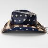 Unisex Vintage American Flag Print Woven Straw Cowboy Hat With Bull Head Rivet Band
