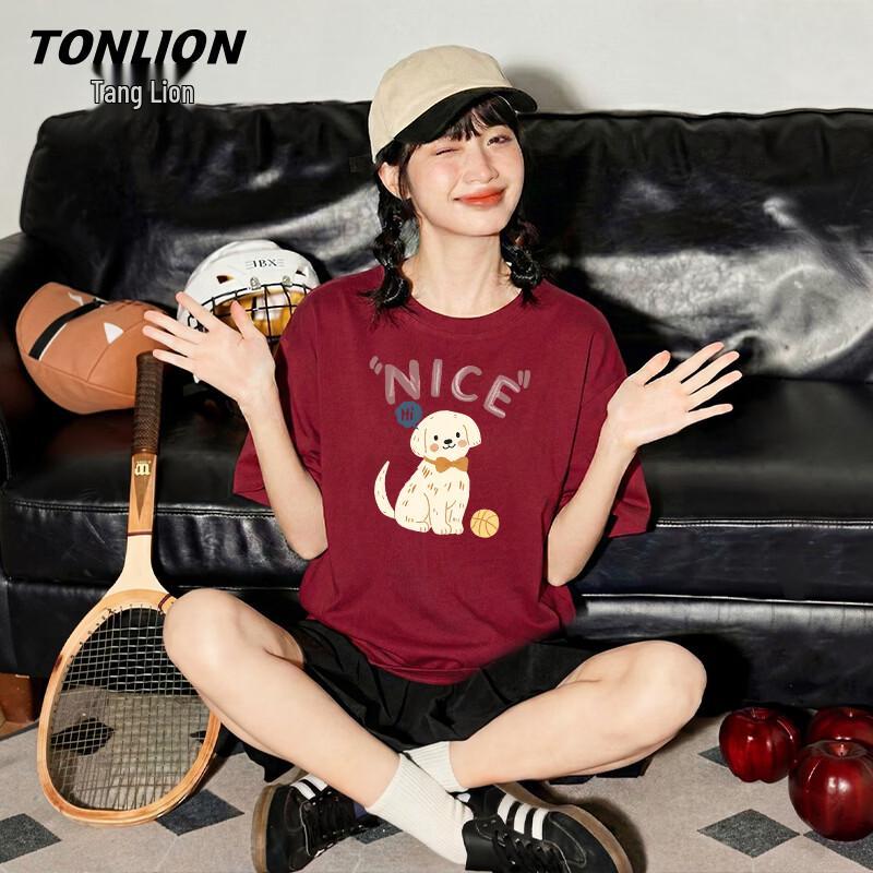 Женская хлопковая свободная футболка TonLion с принтом «Привет, щенок»