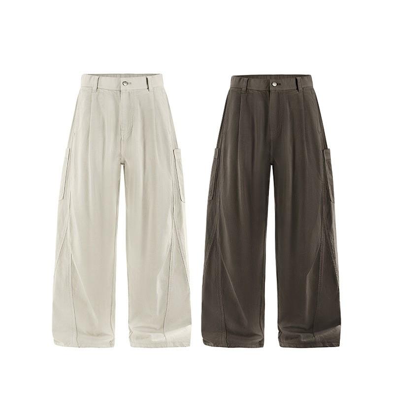 Mens Straight Leg Cargo Pants American Deconstructed Style Loose Fit Multi-Pocket Casual Trousers