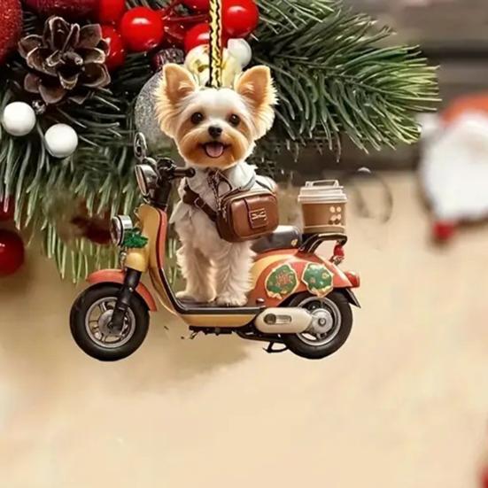 Акриловое Рождественское украшение Щенок на мотоцикле для елки или автомобиля