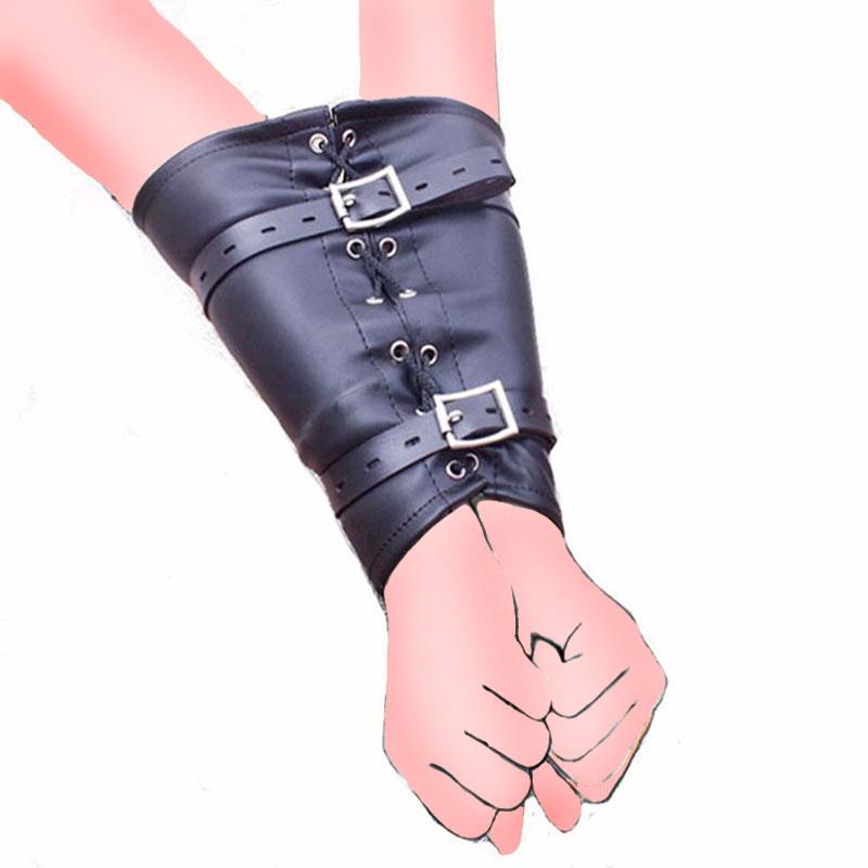 BDSM Bondage Leg/Arm Binder,Behind Back Straight Jacket,SM Leather Armbinder Restraint Slave Lockable Glove With Shoulder