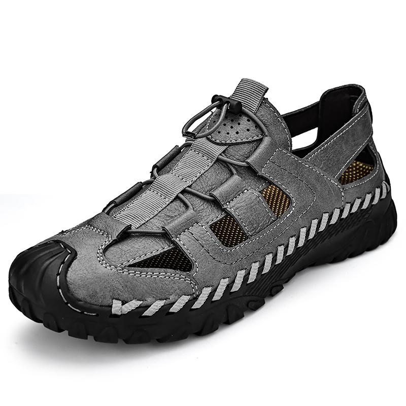 Italian Brand Men's Hiking Shoes Slip Resistant Comfortable Casual Shoes Summer Men's Sandals Simple Gray Free Delivery