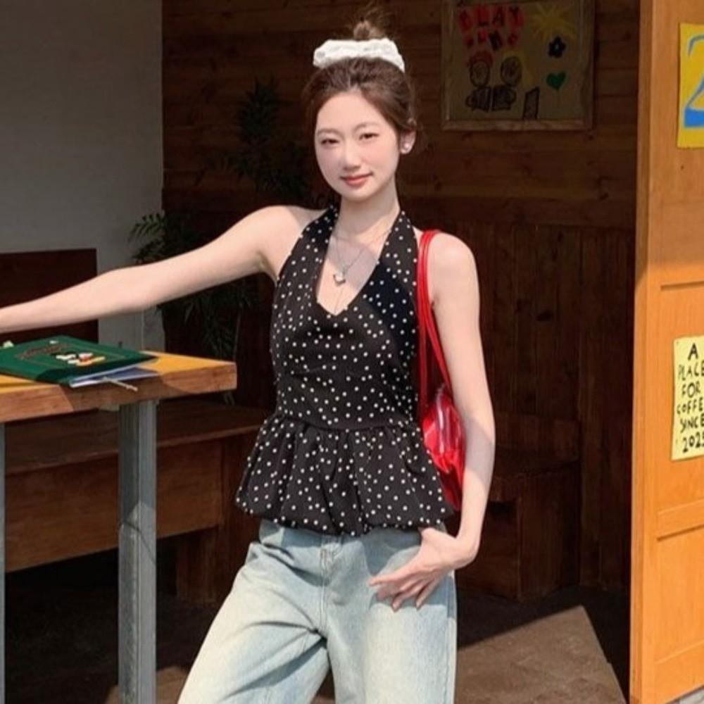 V-neck Halter Ruffle Vest Top Y2k Women Camisole Chic Sleeveless Crop Top Spring Summer