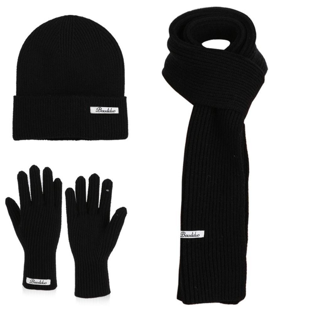 Solid Color Hat Scarf Gloves Set Warm Winter Beanie Hat Neck Protector Thermal Knit Cap  Skiing