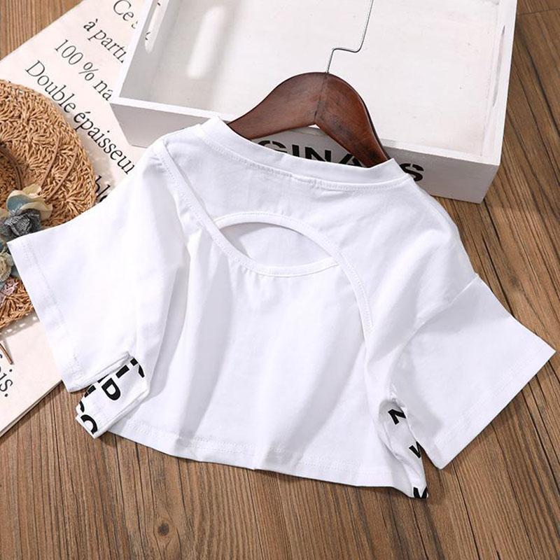 Комплект детской одежды из 2 предметов, весенне-летние костюмы для девочек, джинсовые шорты с высокой талией, топы со средними рукавами и буквенным принтом, комплект одежды