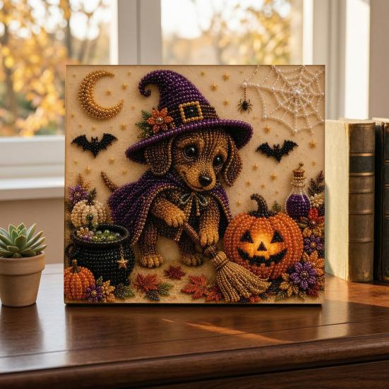 Unique Handmade Gift Idea Halloween Faux Pearl Painting Kit, Puppy Ghost 3D Art Craft Stress Relief for Adults Beginners, Home Wall Decor, DIY
