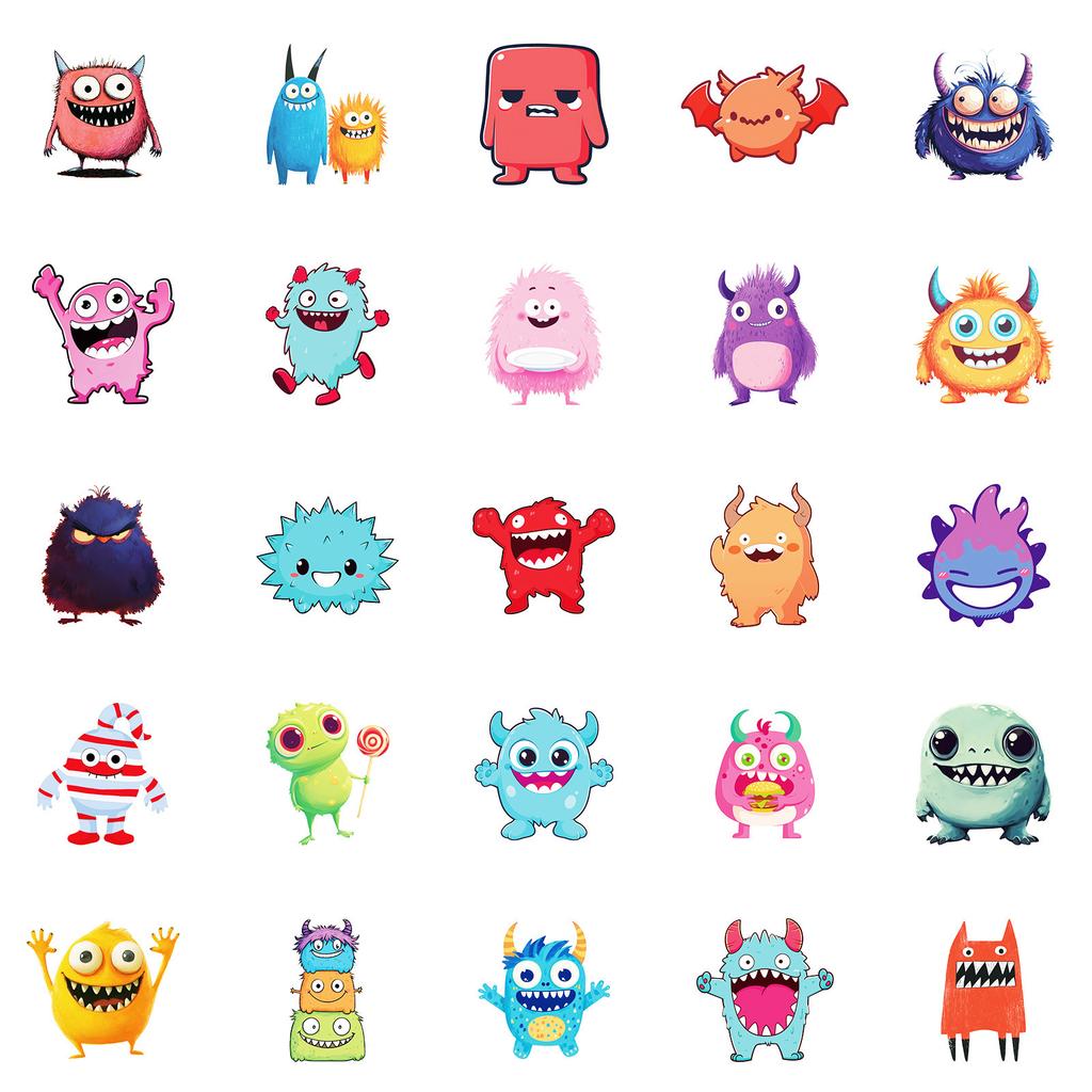 Новые 50 милых маленьких монстров без повторений водонепроницаемые наклейки для детских наградных наклеек