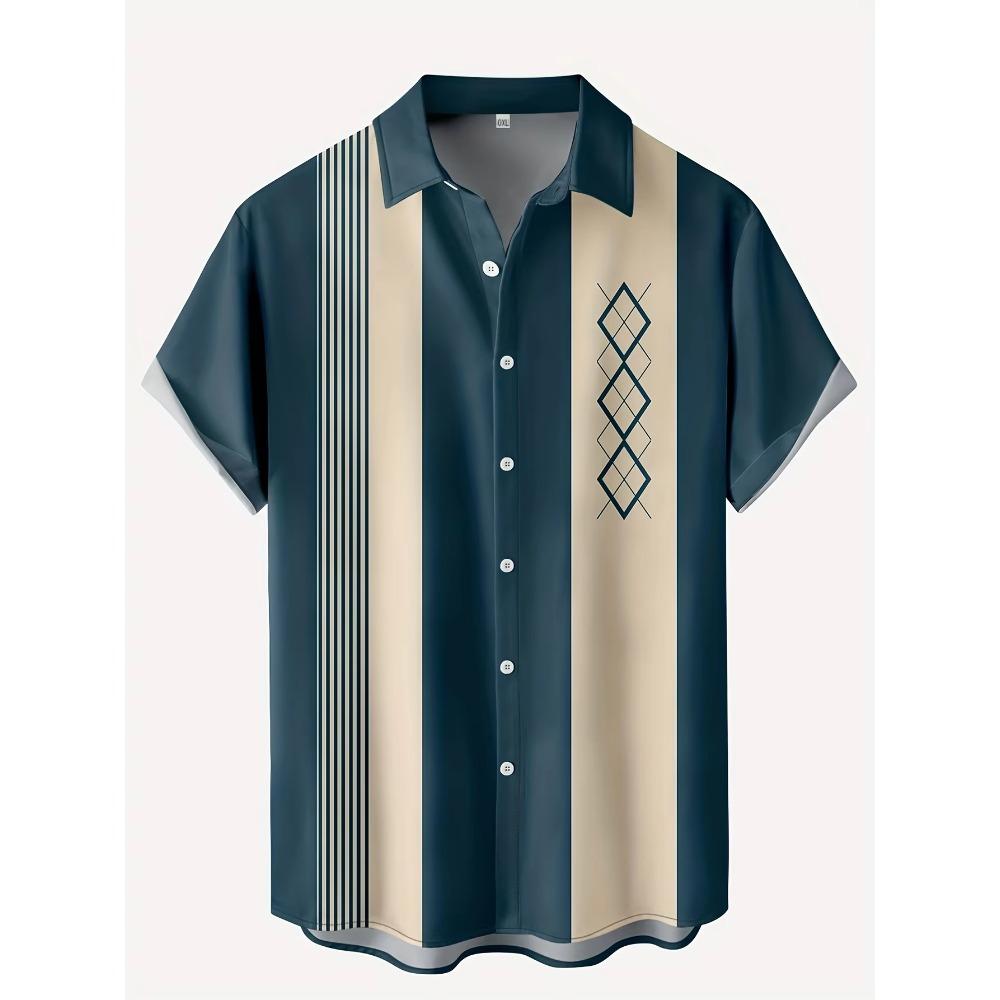 Men's Hawaiian Beach Resort Casual Shirt Summer Fashion Loose Weave Breathable Short-Sleeved Striped Print Loose Streetwear
