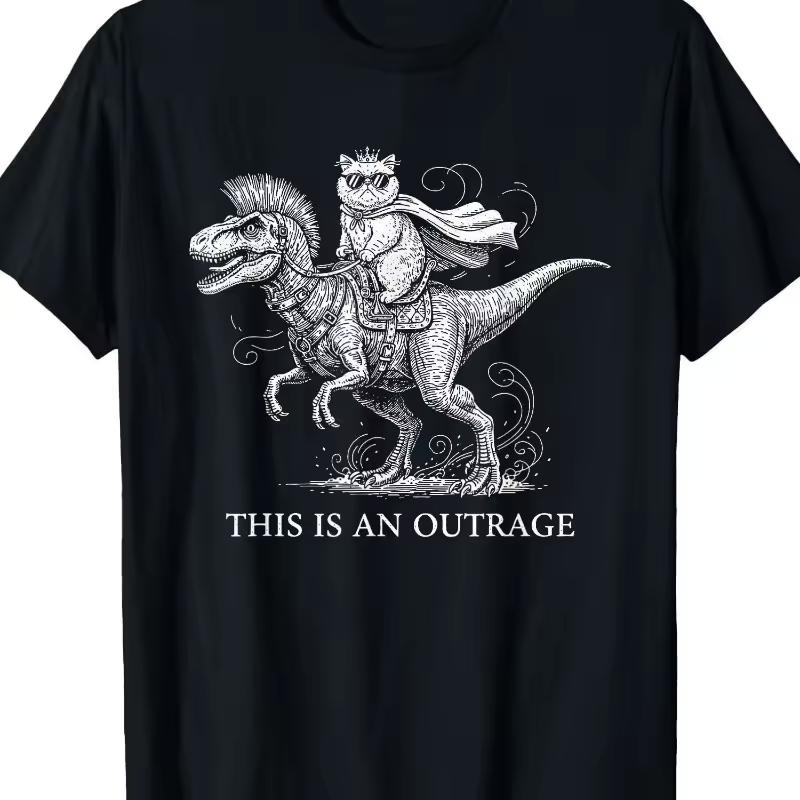 Mighty Princess Cat Riding Dinosaur' T shirt for Men, Suitable for Both Men and Women in Summer