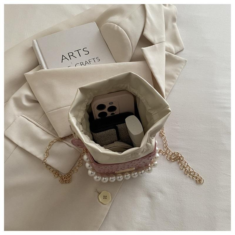 Pearl Handbag Mobile Phone Small Square Bag Temperament Solid Color Aesthetic Crossbody Bag Shoulder Bag Women