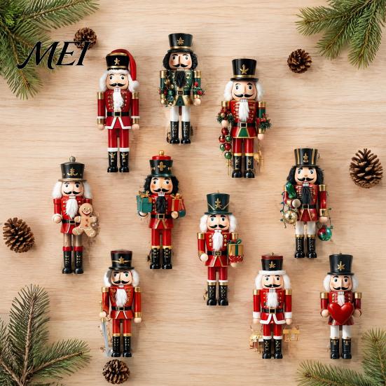Assorted Nutcracker Soldier Figures Christmas Ornaments, Durable Wooden Hanging Figurines, Country Style Holiday Party Accessory Ornaments Decorations