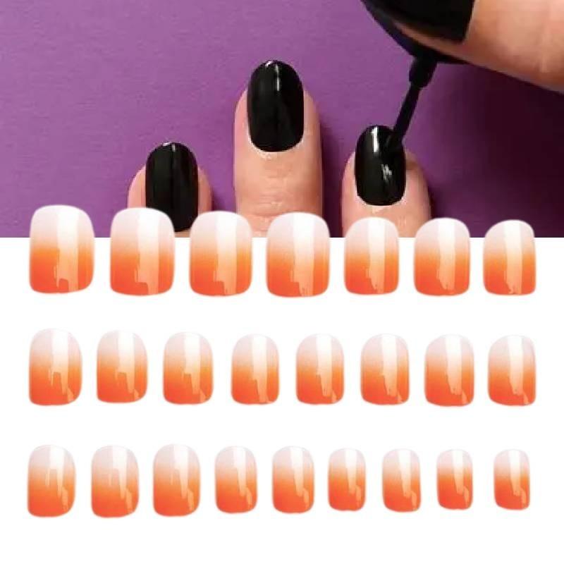 Gradient Orange False Nail Stickers Short Style 24 Pcs Ins Popular Brand Simple Style