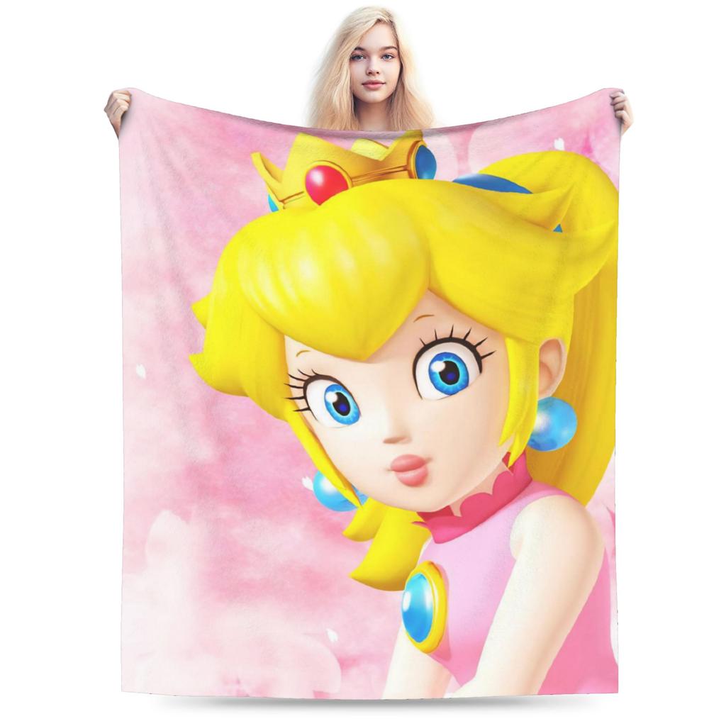 Princess Peach Star Fleece Throw Blanket Super Marioo Blanket for Home Office Super Warm Bed Rug