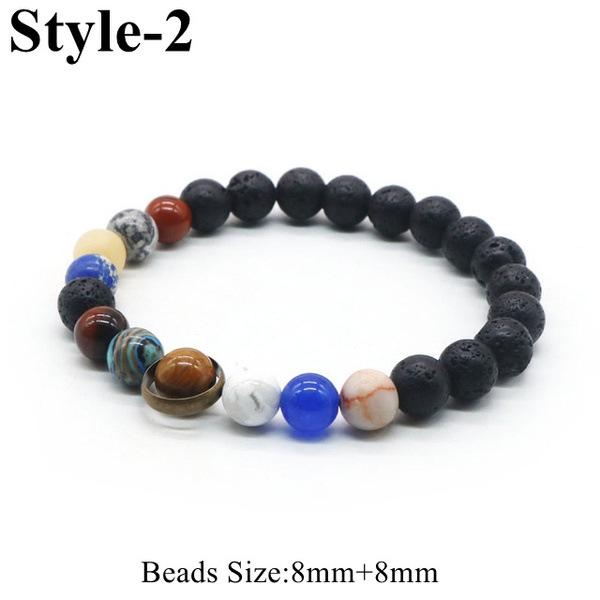 Парный браслет «Млечный Путь Галактика 8 планет» — матовый зеленый и золотой дизайн со звездами