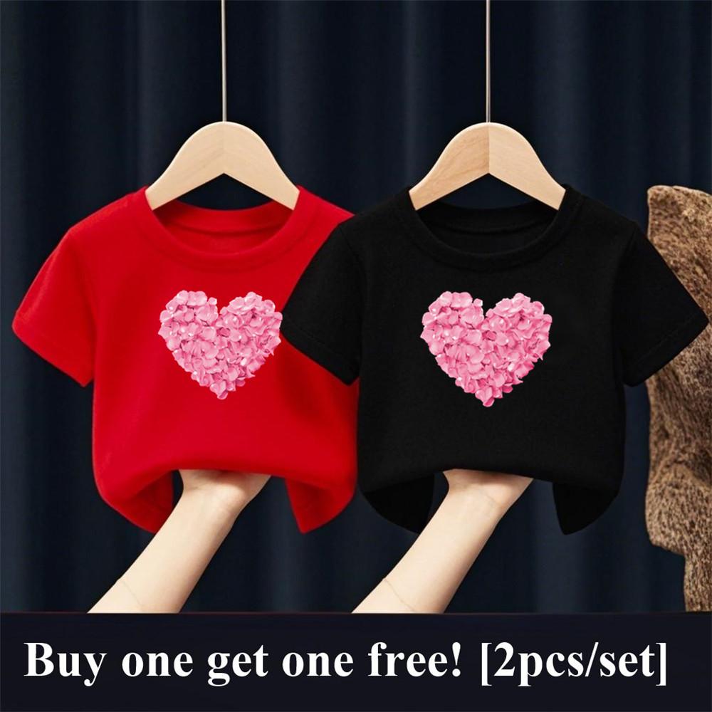 Девочки Мода Лето Лучшие Друзья Футболка 2шт/Комплект Сердце Цветок Футболки Рубашка Короткий Рукав Сестра Парный Наряд Детские Топы