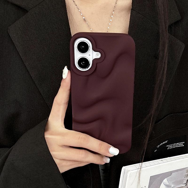 Stylish Wine Red Irregular Water Ripples 3D Phone Case For For Iphone 17 Air 16 1 14 13 12 11 Pro Max Soft Silicone Back Cover
