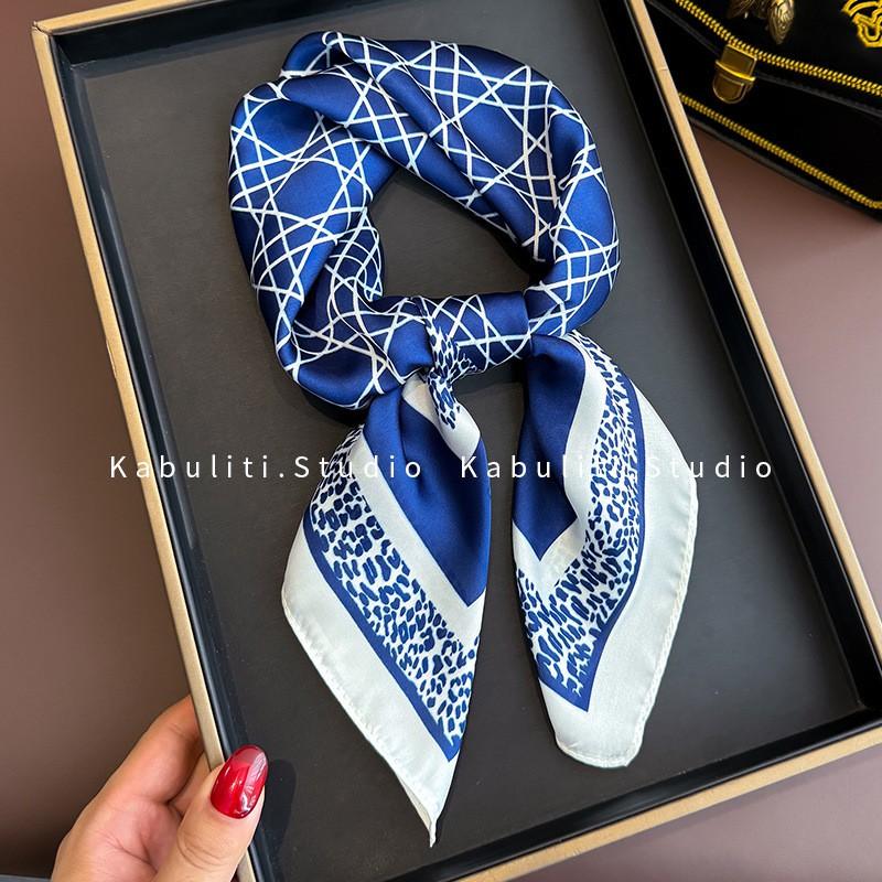 70x70cm Lightweight Square Scarf Women Floral Polka Dot Print Neck Wrap Stylish Accessory Office Casual Wear