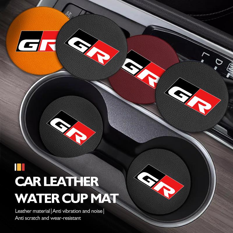 For S0 2Pcs Leather Car Coaster Water Cup Slot Mat Anti-slip Pad GR Sport Camry Prius Auris Crown Yaris Corolla CHR Avalon JH0