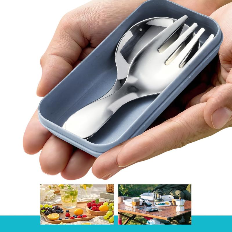 Нержавеющая сталь Портативная ложка вилка Короткая ручка Студенческая посуда Десерт Фрукты Мини Столовые приборы Для пешего туризма Кемпинг Посуда для приготовления пищи