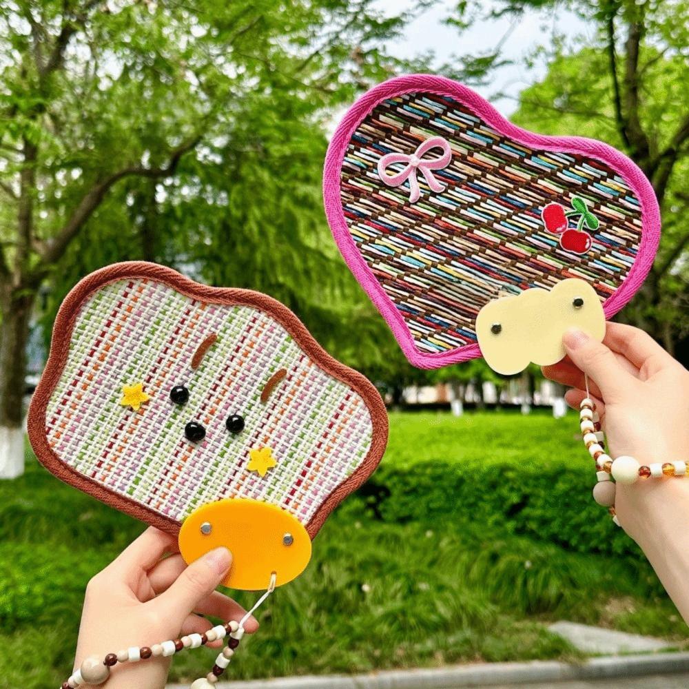Cartoon Animal Animal Shaped Palm Fan Cattail Woven Handheld Fan Cattail Hand Fan Photo Prop