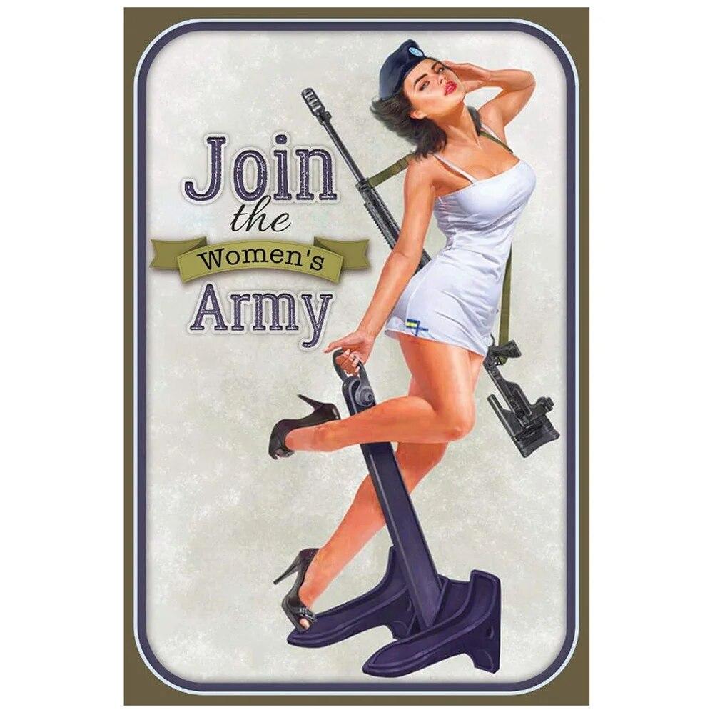 Military PinUp Girl Vintage Metal Tin Signs Sexy Army Lady Hot Woman Funny Wall Decor For Home Bar Pub Garage Coffee Man Cave