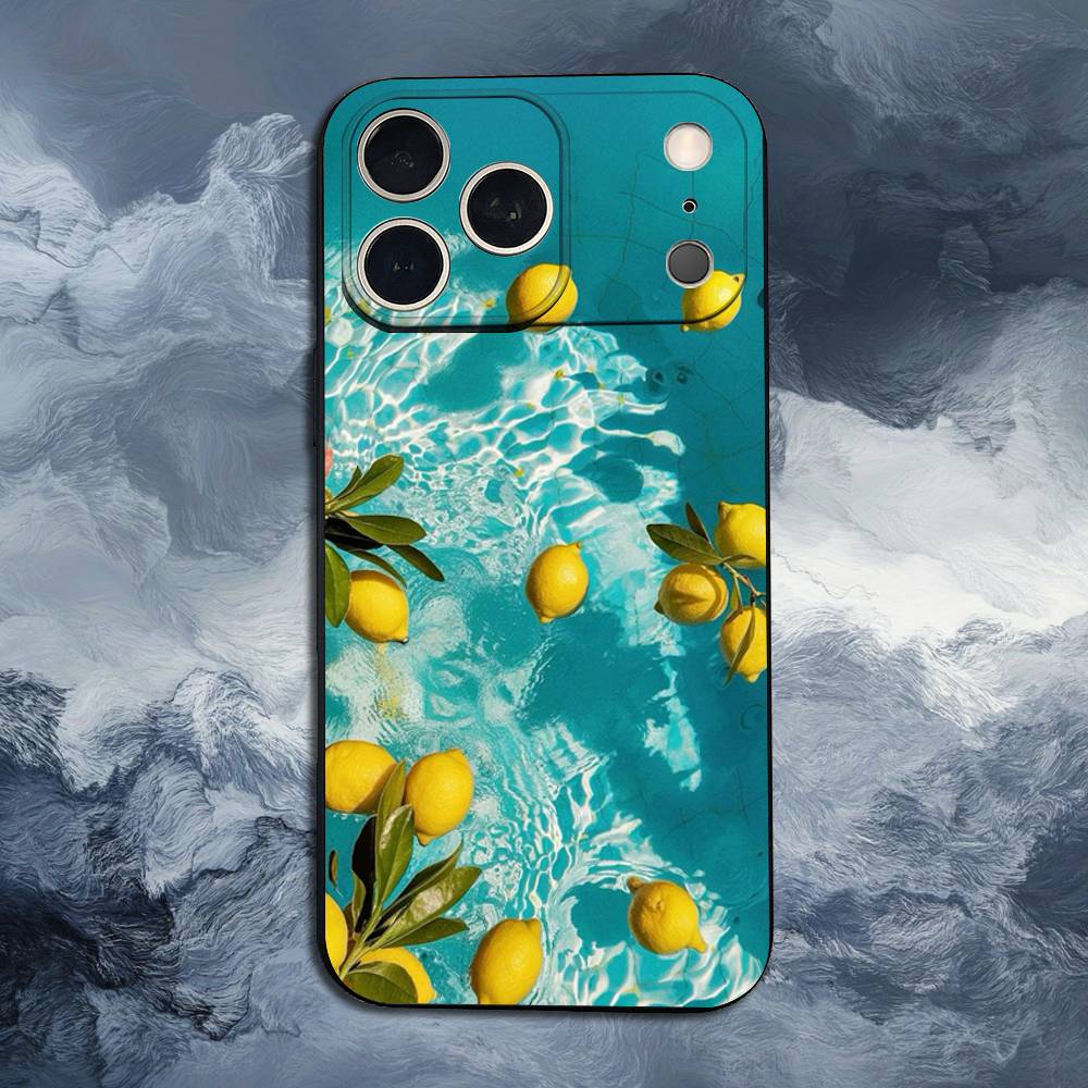 Фруктовый лимонный Рисунок Для iPhone 8,7,11,12,15,14,13,16,17,Plus,Pro Max,XS,X,XR,SE,Mini,Мягкий Силиконовый Черный Чехол