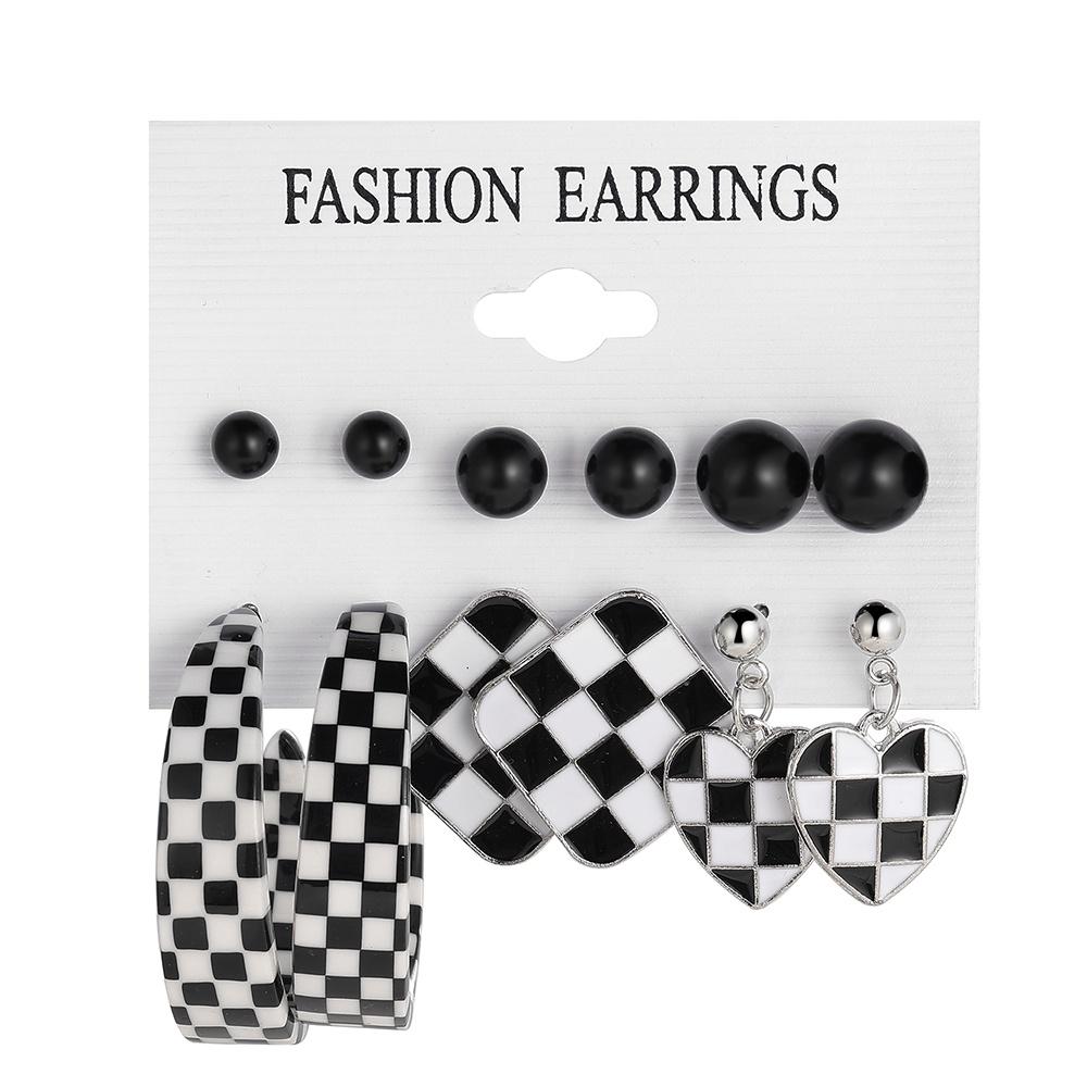 IF ME Fashion Resin   Earrings Set Checkerboard Heart Crystal Butterfly  Earring Women Jewelry Accessories