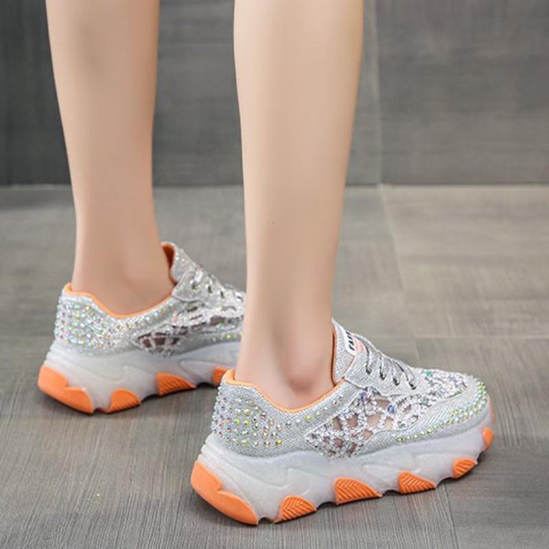Женские кроссовки на платформе, осенние, толстые, вулканизированные, женские, нескользящие, спортивные туфли, женские, повседневные, со стразами, спортивные туфли