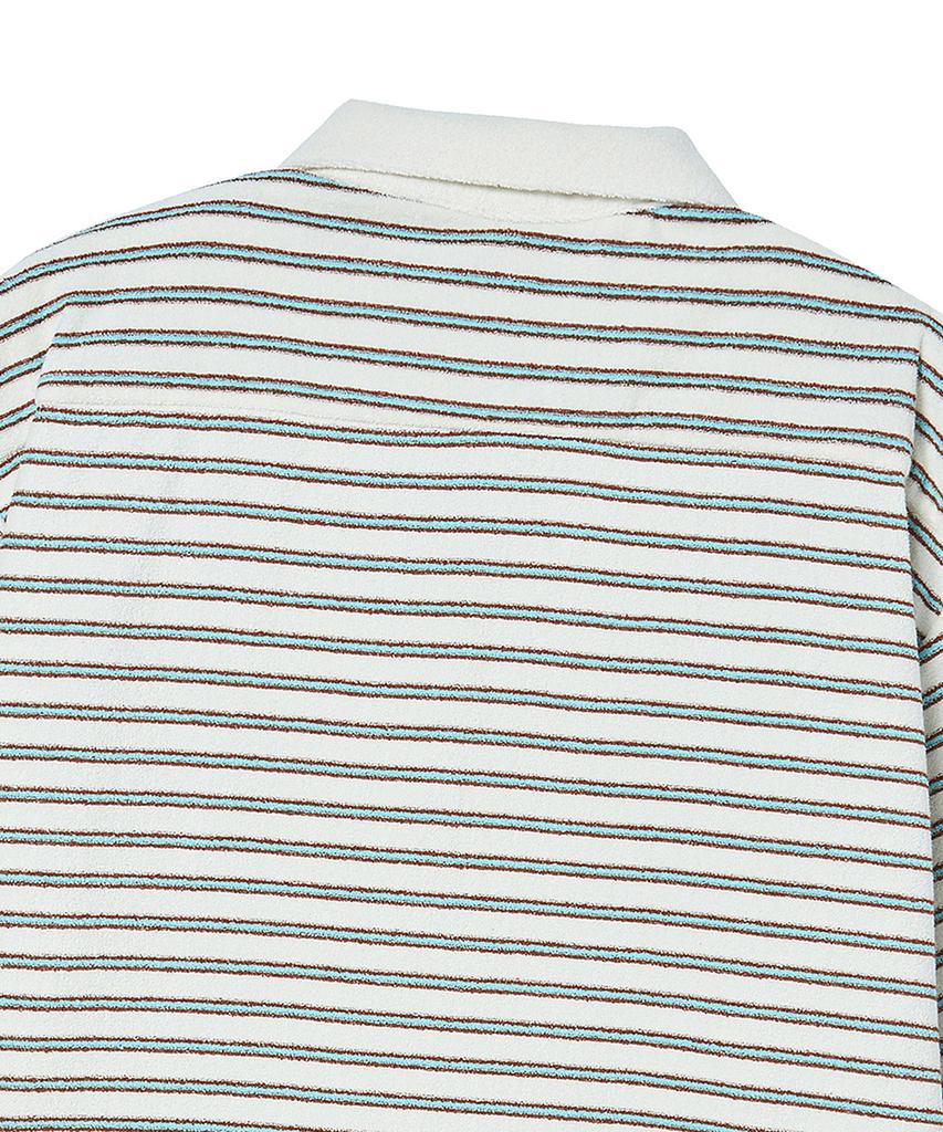 BEYOND CLOSET [Collection Line] Toweling Fabric Stripe Open Collar Short Sleeve Shirt Mint