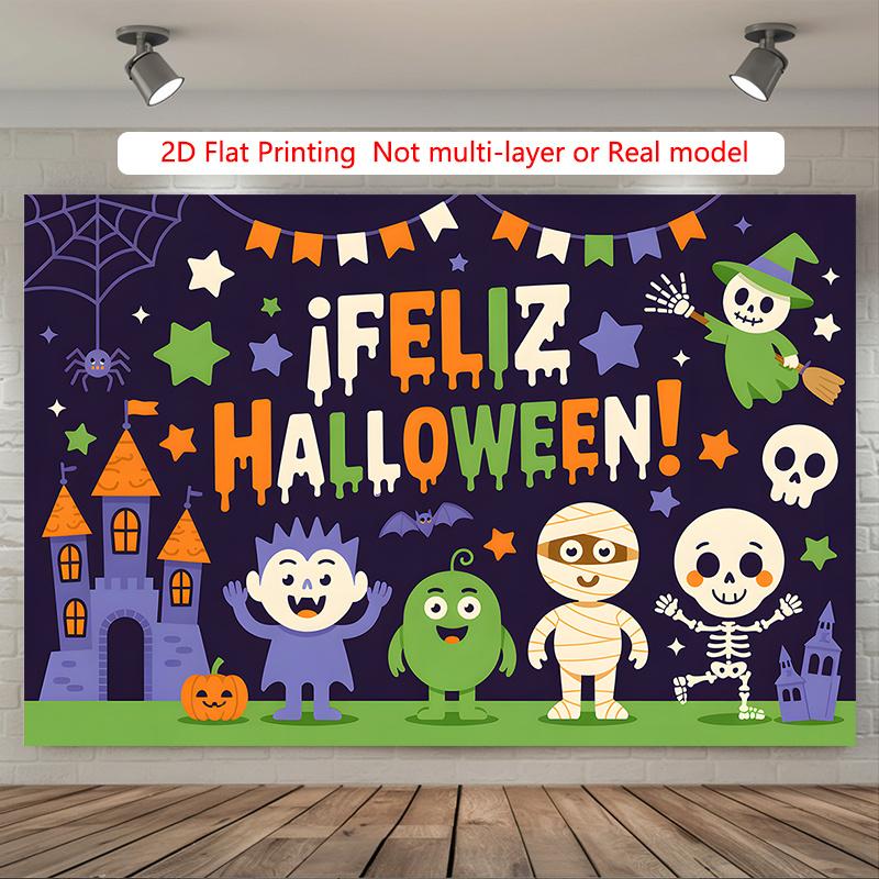 Party Backdrop Halloween Castle Stars Flat Cute Spooky Ghosts Pumpkins Witches Event Backdrop Decoration Party Decor