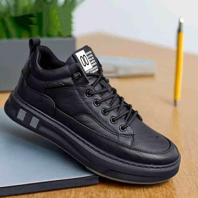 Men S Black Pu Leather Waterproof Casual Sports Sneakers