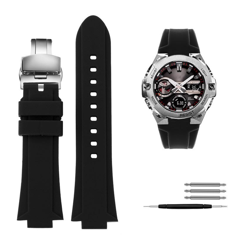 Classic Convex Mouth Silicone Watchband For Casio G-SHOCK Steel Heart GST-B400 Men's Sports Waterproof Rubber Strap Bracelet Accessories
