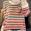 Women Sweaters Pullovers 2025 Autumn Winter Long Sleeve O-Neck Striped Knitted Sweater Women Tops Pullover JJ174